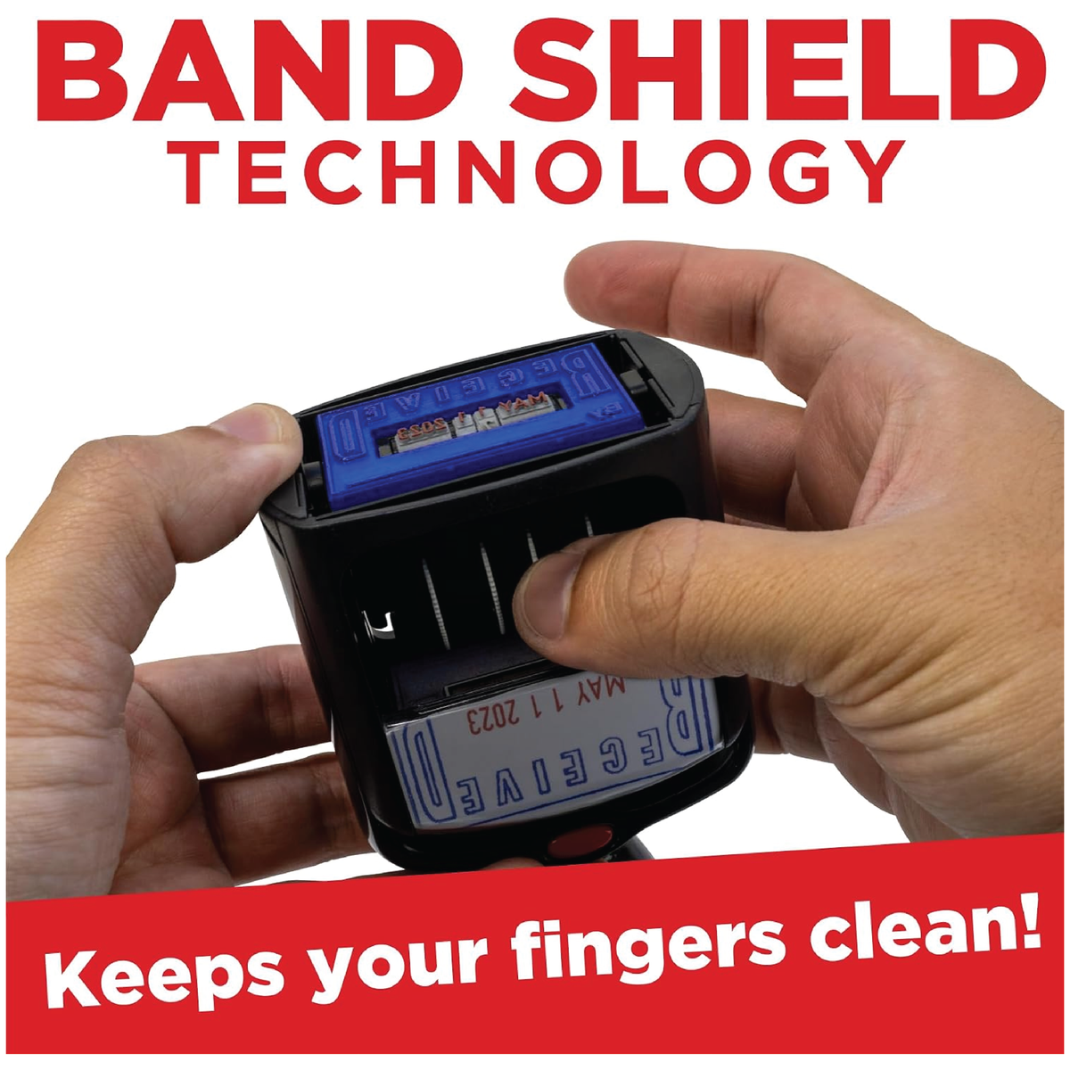 Self-Inking Rubber Date Stamp — Blue and Red Ink, 12-Year Band