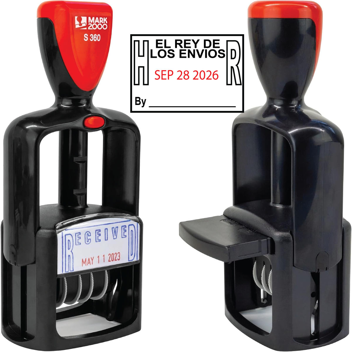 Self-Inking Rubber Date Stamp — Blue and Red Ink, 12-Year Band